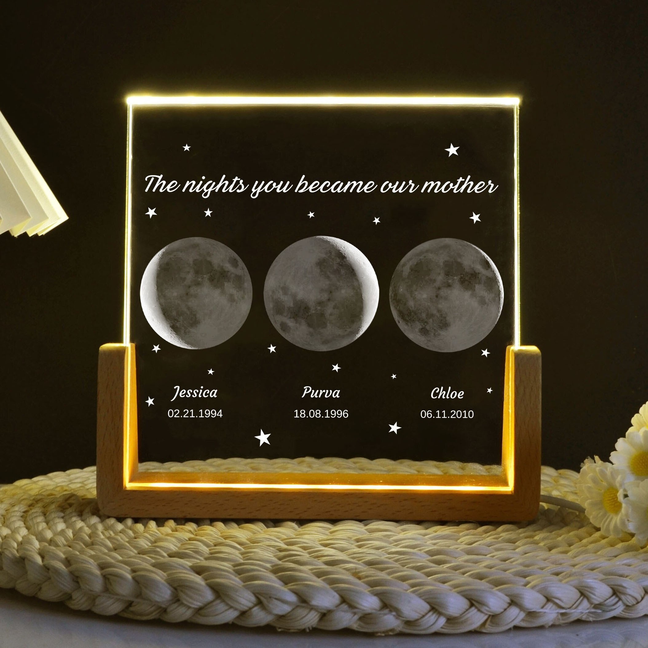 Personalized Moon Phase Wood Frame Mother's Day Gift