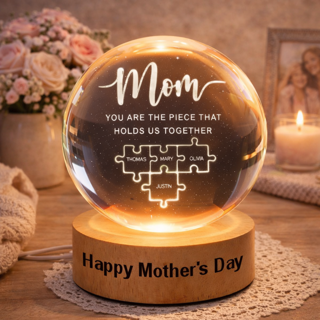 Personalized Mom You Are The Piece That Holds Us Together Puzzle Crystal Ball LED Night Light Mother's Day