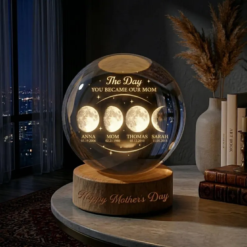 Personalized Moon Phase Crystal Ball LED Night Light Mother's Day
