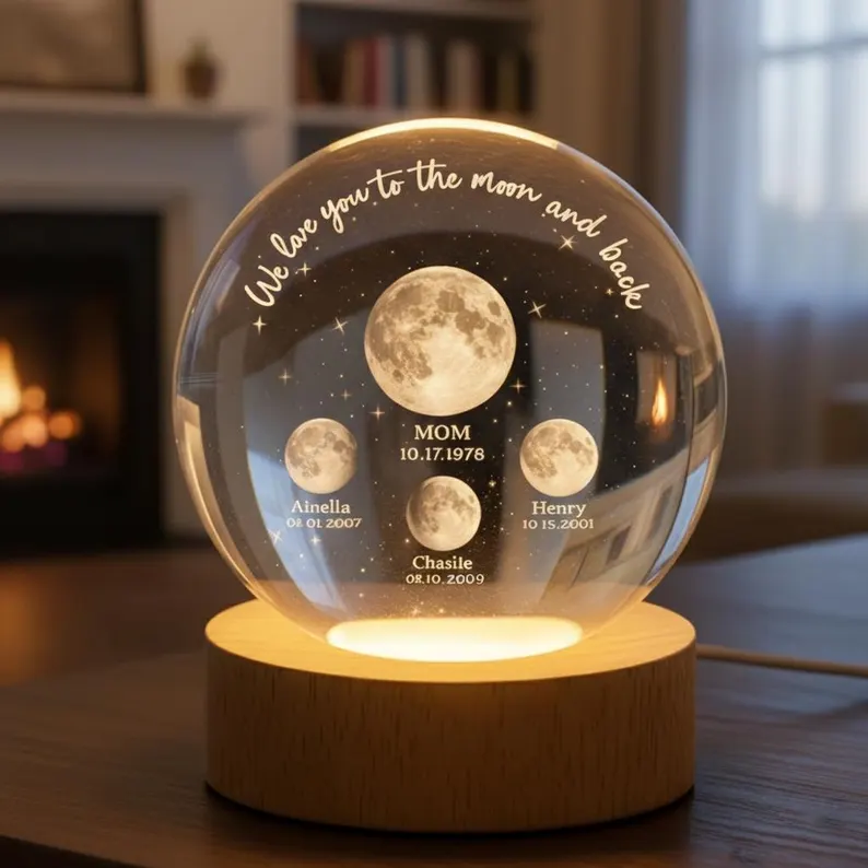 Personalized Moon Phase Crystal Ball LED Night Light Mother's Day