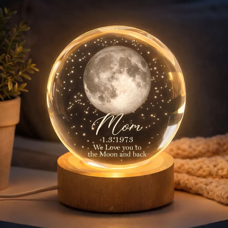 Personalized Moon Phase Crystal Ball LED Night Light Mother‘s Day