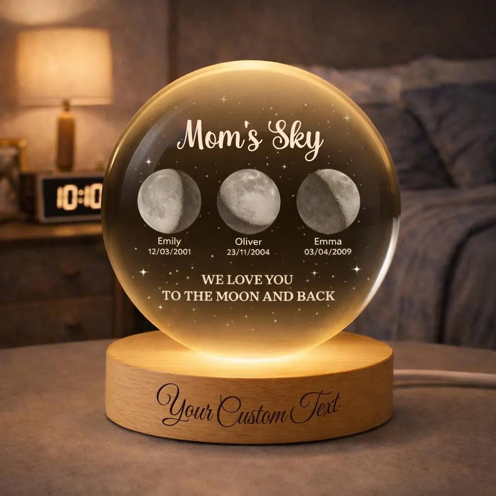 Personalized Moon Phase Crystal Ball LED Night Light Mother's Day