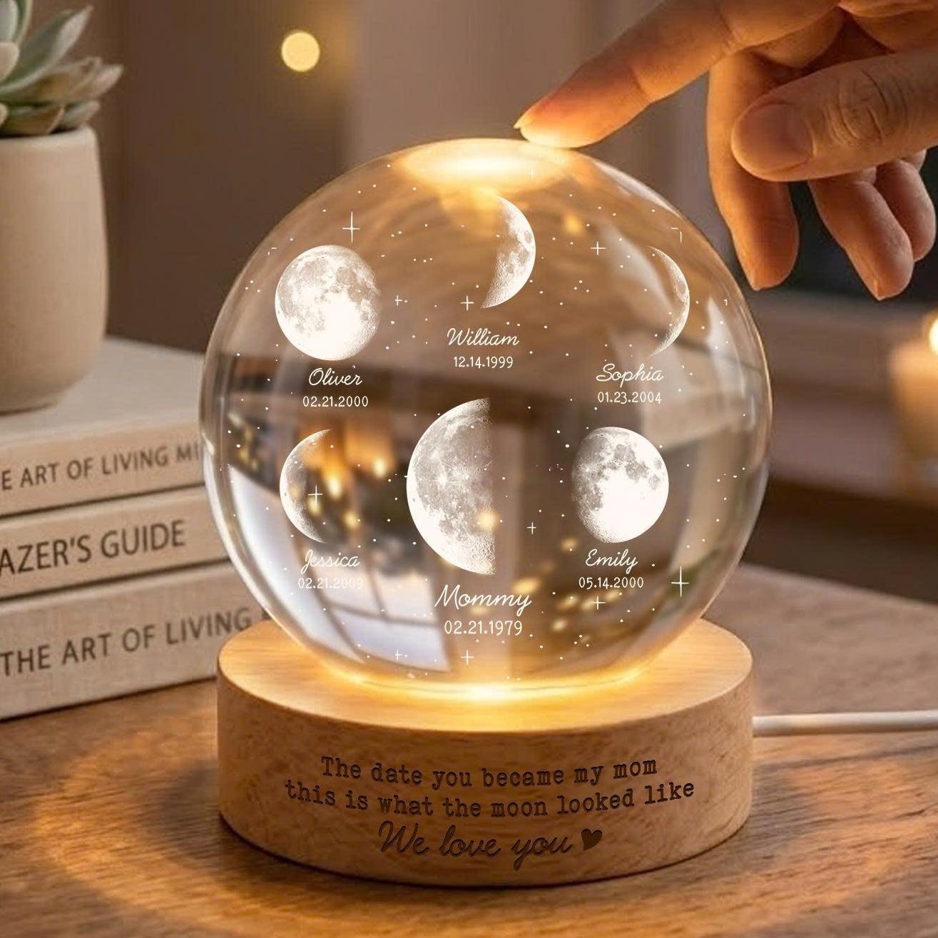 Personalized Moon Phase Crystal Ball LED Night Light Mother's Day