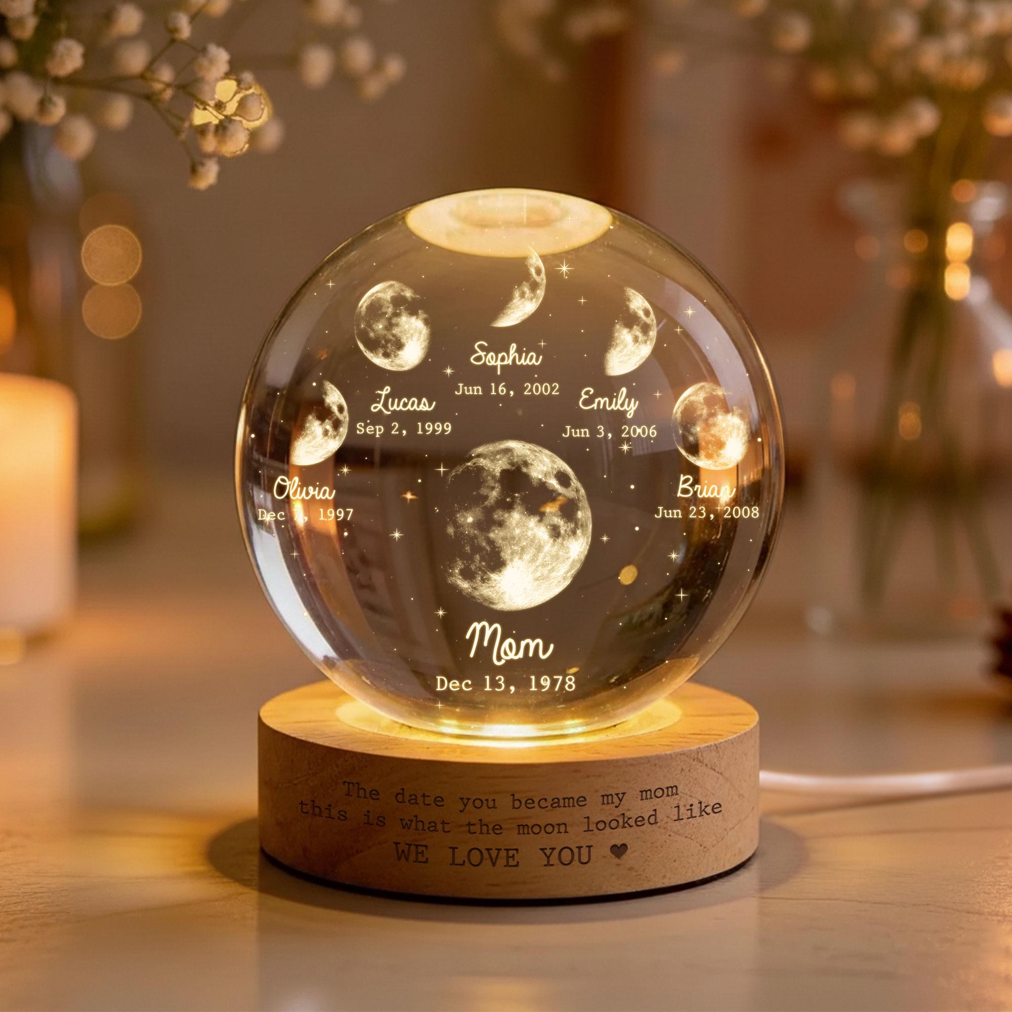 Personalized Moon Phase Crystal Ball LED Night Light Mother's Day