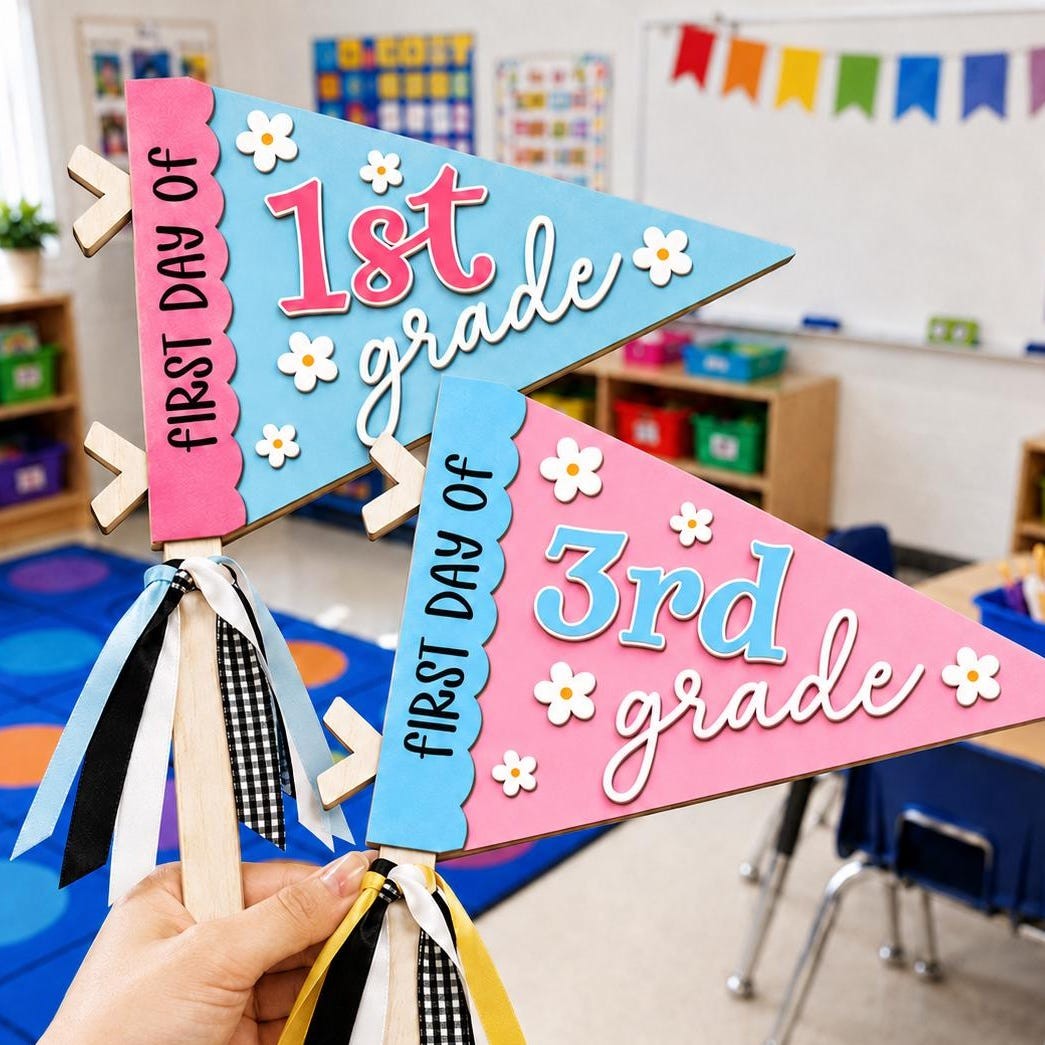 Personalized First and Last Day of School Pennant Flag
