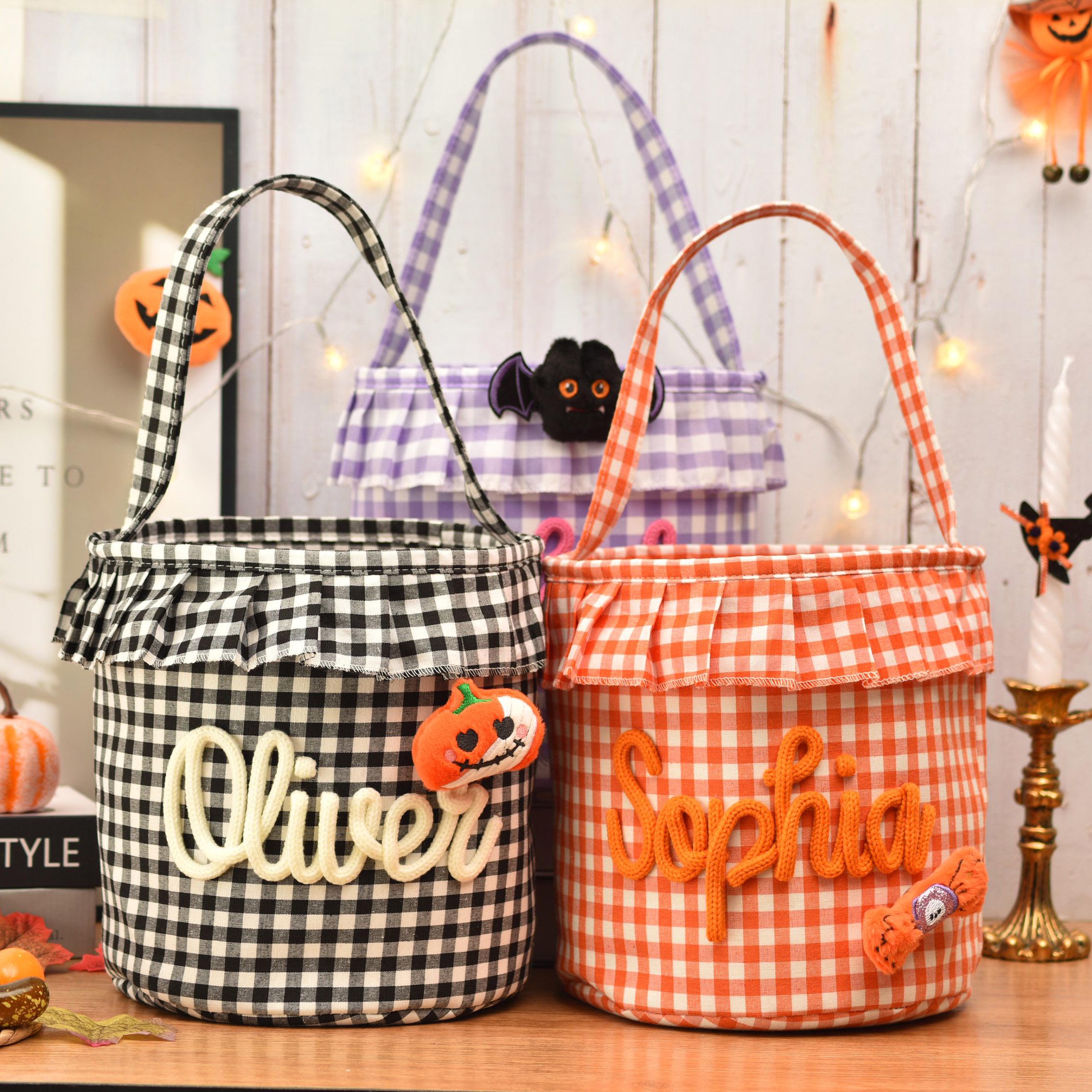 Personalized plaid "Trick or Treat" bag with name
