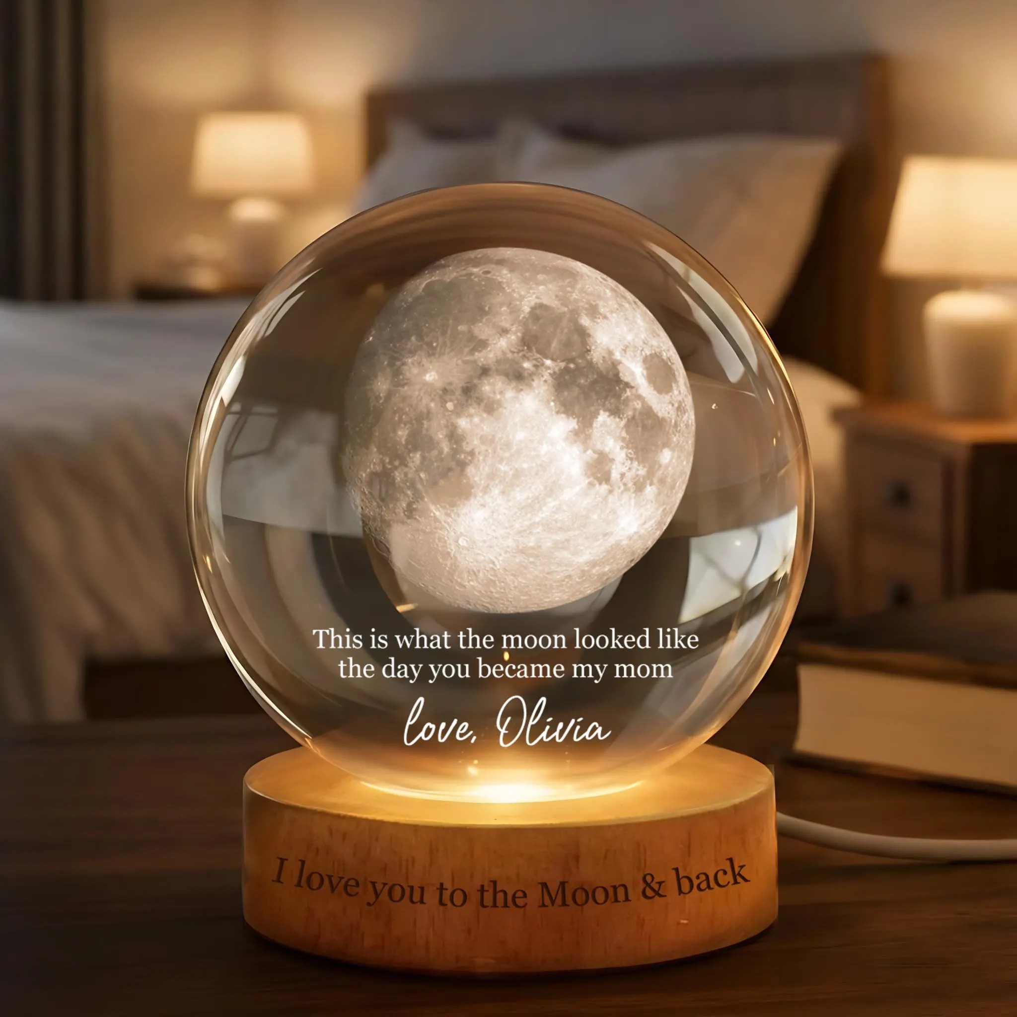 Personalized Moon Phase Crystal Ball LED Night Light Mother‘s Day