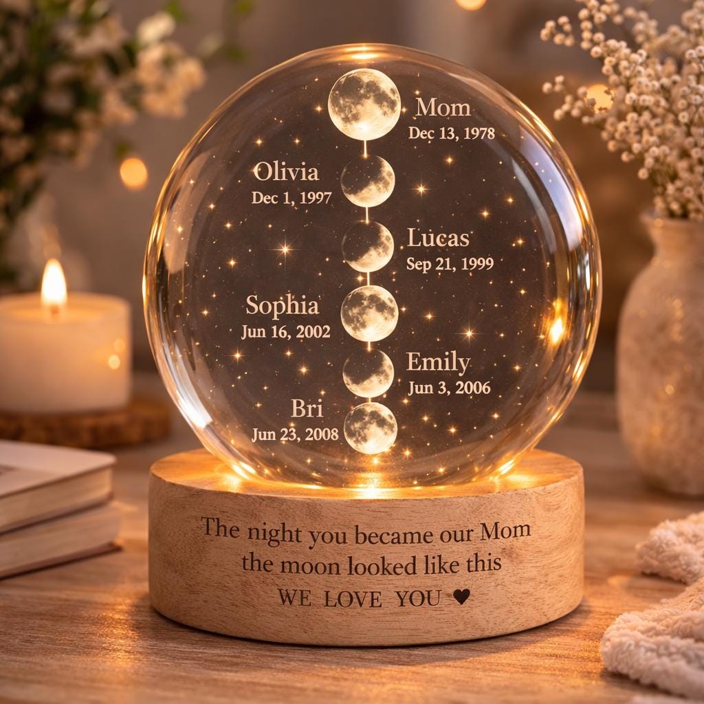 Personalized Moon Phase Crystal Ball LED Night Light Mother's Day