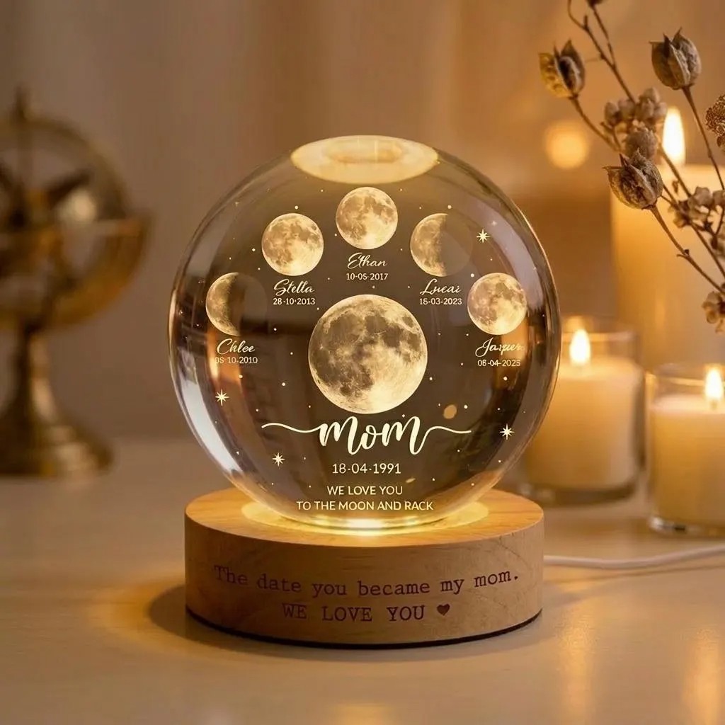 Personalized Moon Phase Crystal Ball LED Night Light Mother's Day