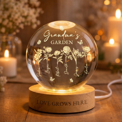 Personalized Grandma's Garden Birth Month Flower Crystal Ball LED Night Light Mother's Day
