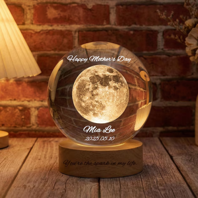 Personalized Moon Phase Crystal Ball LED Night Light Mother's Day