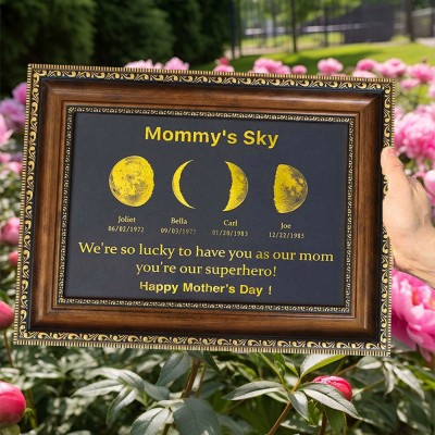 Personalized Moon Phase Wood Frame Mother's Day Gift