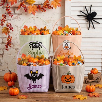 Personalized Seersucker Halloween Trick or Treat Basket