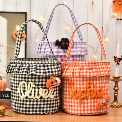 Personalized plaid "Trick or Treat" bag with name