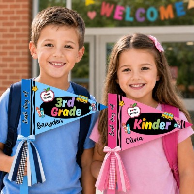 Personalized First and Last Day of School Pennant Flag